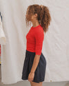 BASERANGE Hollow heart-shaped round neck slim long-sleeved T-shirt bottoming shirt TOHLS MY RED